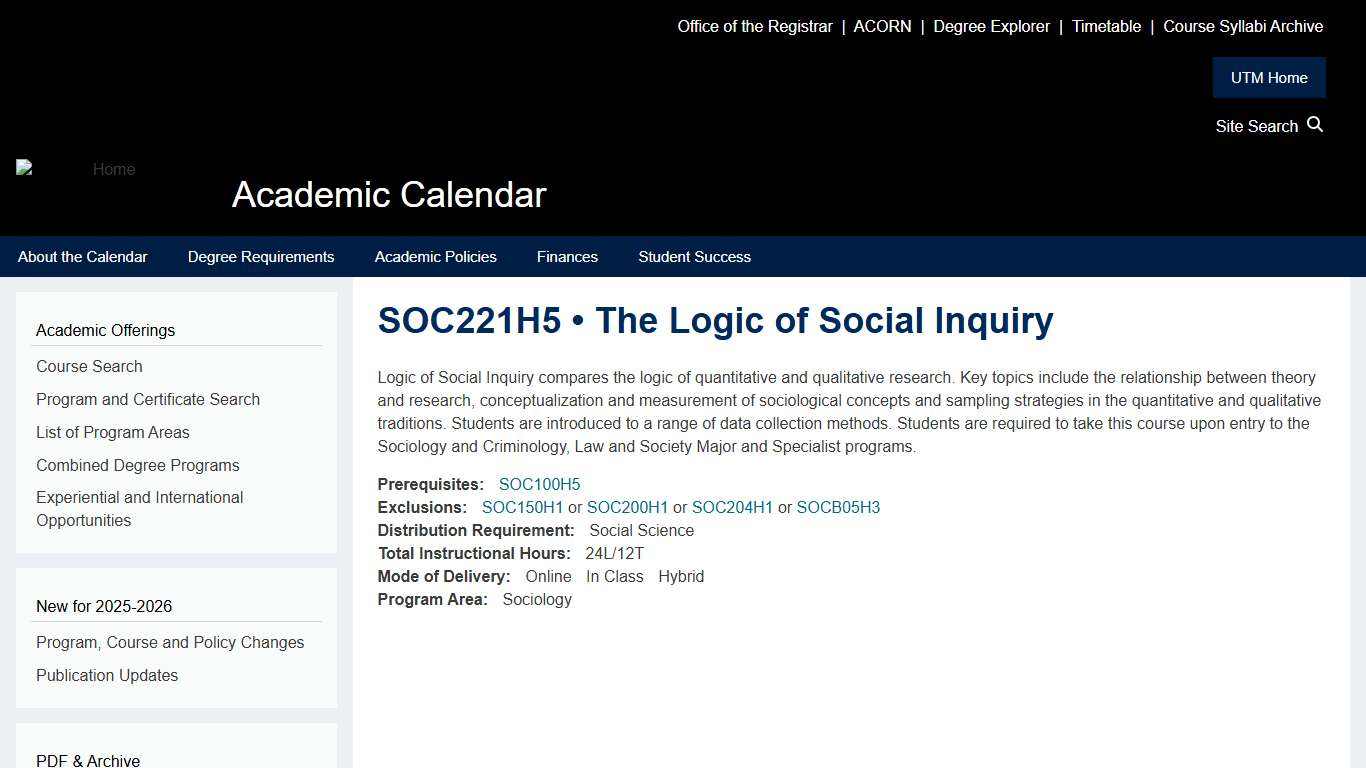 SOC221H5 Academic Calendar