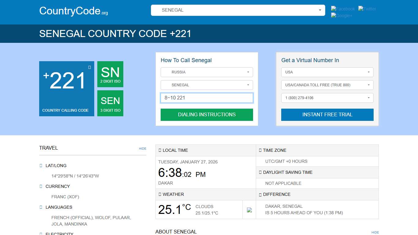 CountryCode.org: Senegal Country Code 221 Country Code SN